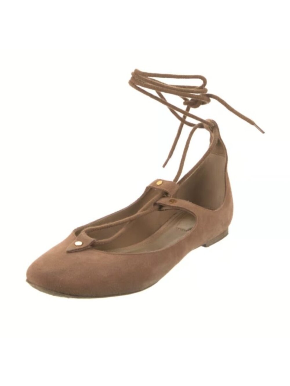 Chloe foster 36 Ballet Ballerina Flat Suede Taupe Leather Lace Up Shoes